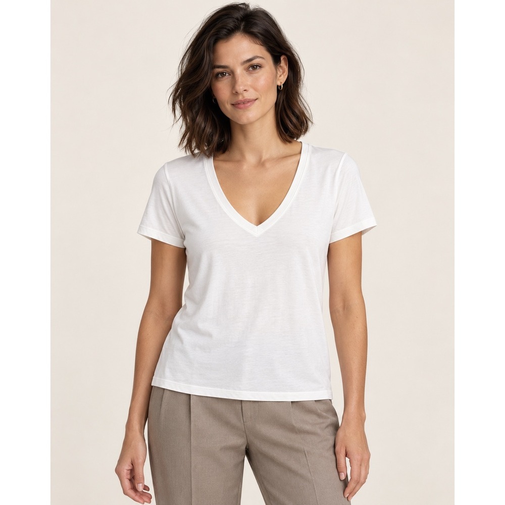 Banana Republic Women V-Neck Timeless Tee Size S White Short Sleeve Basic Top